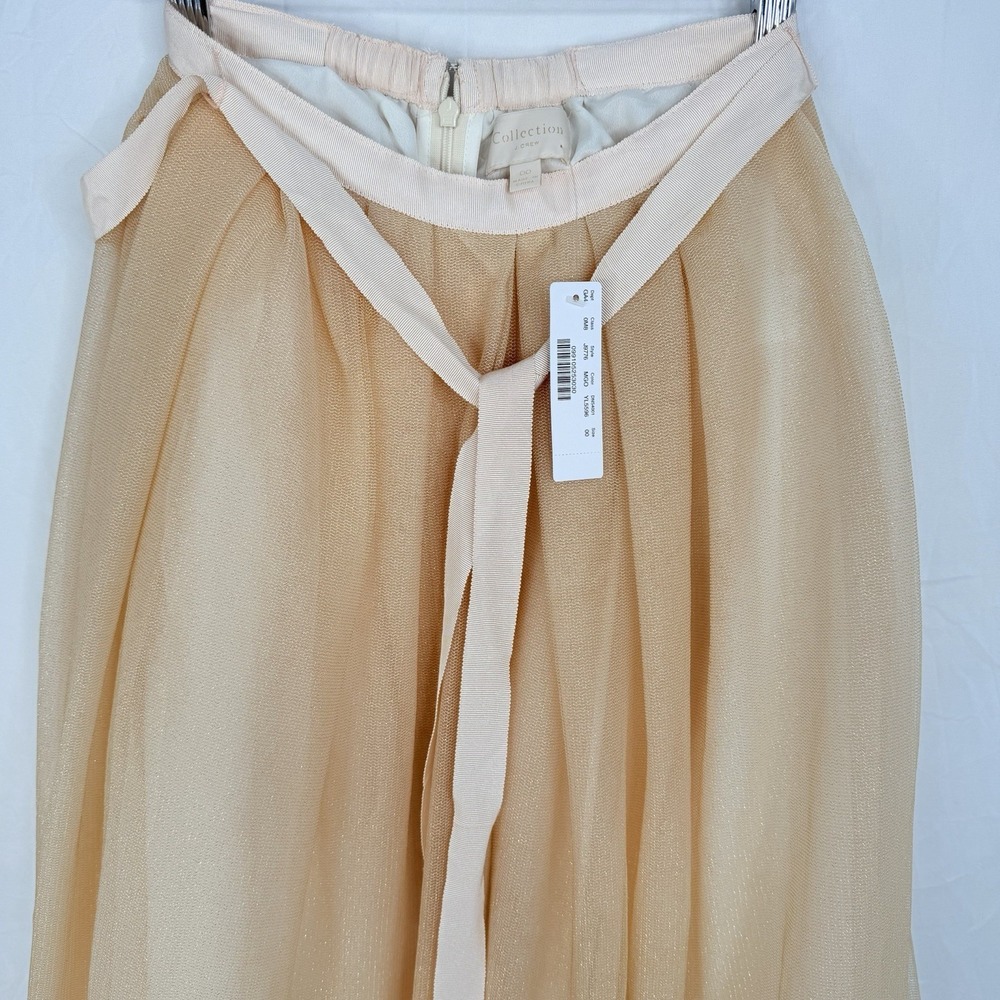 J.Crew Tulle Ball Skirt in Pale Buff Gold Pleated Ribbon Belt A-line Maxi Sz-00 - Picture 15 of 16